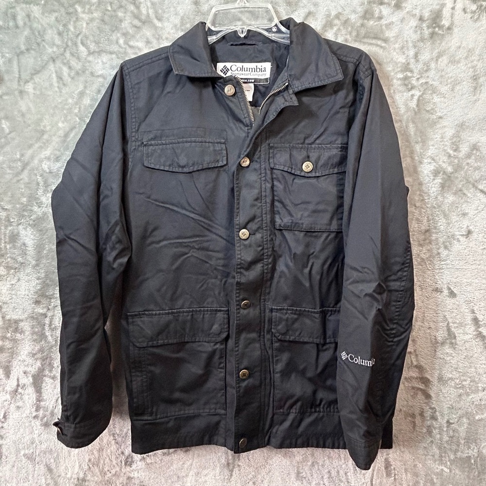 Columbia Men Field Jacket XM 3964 Small Black Utility Coat Full Zip Button Front